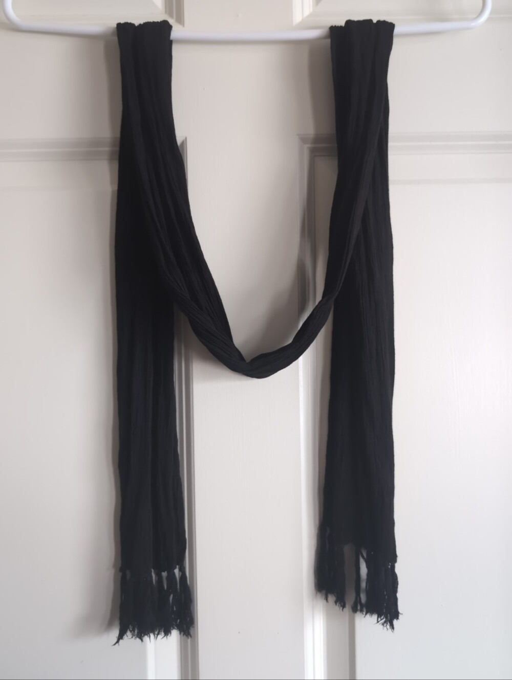Black fringe skinny scarf